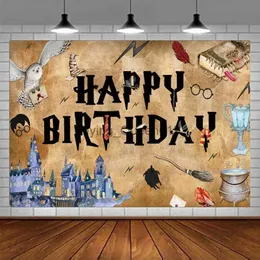 Bakgrundsmaterialfotografering Bakgrund Happy Birthday Party Supplies Magical Wizard Banner Decoration Boys Girls Bakgrund Poster YQ231003