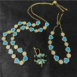 Earrings & Necklace June Blue Love Sun Female 2021 Tide Beach Heart-shaped Summer Cool Clavicle Chain Set296w