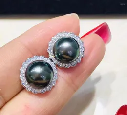 Kolczyki stadnorskie Hengsheng 9-10 mm Tahiti Natural-Ocean Okrągłe czarne perły dla kobiet 925 Sterling Silve Fine Jewelry