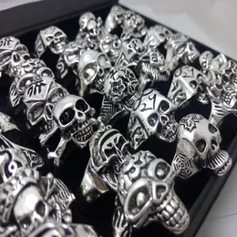 Bulk Lots 100pcs Men Skull Rings 2020 New Gothic Riker Punk Rings Cool Fashion Jewelry Lot3134