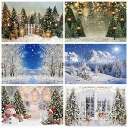 Background Material Winter Forest Snow Scene Photocall Pine Tree Christmas Tree Photography Backdrop Photographic Backgrounds For Photo Studio YQ231003