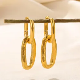 Hoop Earrings Stainless Steel Chunky Double Loop Dangle For Women Gold Color Geometric Earring Party Fine Jewelry Ear Ornament Gift
