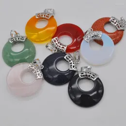 Pendant Necklaces Mixed Stone Crystal/Carnelian/Sandstone/Opal/Howlite/Tigereye Circle Gem Jewelry For Woman Gift 1PCS S3144-S3151