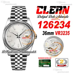 Clean Factory CF 126234 VR3235 Orologio automatico unisex Orologi da donna da uomo 36mm Quadrante argento con cinturino in acciaio 904L Jubileesteel Bracciale Super Version Puretimewatch 0029