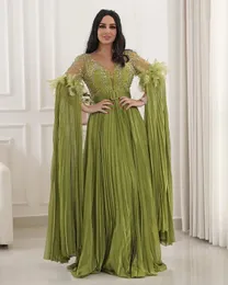 2023 Ekim Aso Ebi Arapça Yeşil A-Line Gelin Elbiseler Boncuklu Şifon Akşam Balosundaki Balo Doğum Günü Ünlü Damat Elbise Anne ZJ343