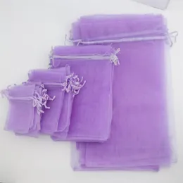 Sac en organza pour bijoux, pochettes cadeaux, sacs pour faveurs de mariage, lot de 100 pièces, 4 tailles, lavande 7x9cm, 9x12cm, 13x18cm, 20x30cm, 254j