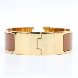 High Quality Cuff Stainless Steel 18mm Width Classic Gold Bracelet Women Men Enamel Bangle H Orange Jewelry Whole304k