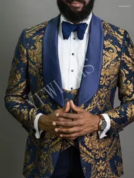 Men's Suits Latest Design Groomsmen Jacquard Groom Tuxedos Mens Wedding Dress Man Jacket Blazer Prom Dinner (Jacket Pants Tie Vest) 163