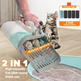 Upgrade Widen Cat Litter Shovel Scoop with Refill Bags Large Cat Litter Box Self Cleaning Cat Waste Bin System Pet Supplies