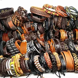 전체 50pcs Pack Cuff Misported Retro Handmade Men 's Top Genuine Leather Tribal Surfer Bracelets Mix Styles Brand New Drop275s