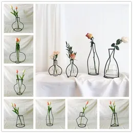 Vase Nordic Minimalist Abstract Vase Retro Iron Line Flowers Metal Plant Holder Modern Solid Home Decor Styles