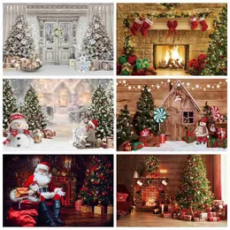 Background Material Laeacco Old Brick Fireplace Christmas Tree Gift Teddy Bear Baby Photo Backdrop Photography Background Photocall Photo Studio YQ231003