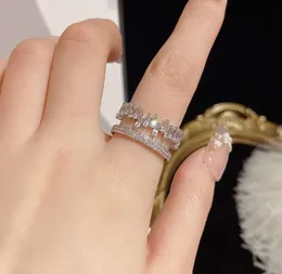 Klusterringar 2023 Luxury Cz Silverfärg Dubbel Studentöppning för kvinna Fashion Gothic Finger Jewelry Wedding Party Girl's Sexy Ring