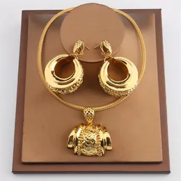 Earrings & Necklace African Jewelry Set For Women Fashion Dubai Wedding Pendant Bridal Design Gold Plated Nigerian Accessory247y