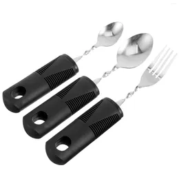 Dinnerware Sets 3 Pcs Bendable Cutlery Portable The Elderly Tableware Built Utensils Adults Disabled People Gadgets Rubber Spoon Fork