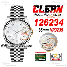 Clean Factory CF 126234 VR3235 Automatyczne unisex zegarek męskie zegarki dla kobiet 36 Fled Mop Diamonds Dial 904l Jubileesteel Bransoletka Super wersja PuretimeWatch 0019