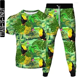 Men's Tracksuits Flower Animal Bird Parrot Carrton Printing Men Women Fashion Clothes Tracksuit Male T-Shirt Jogger Pants 2pcs Set Plus