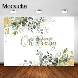Background Material Mocsicka Oh Baby Backdrop for Baby Shower Greenery Jungle Gender Neutral Gold Green Leaves Party Decoration Photo Background YQ231003