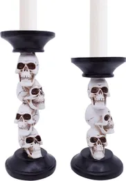 Halloween Skull Candle Holder för öppen spis Halloween -dekorationer, 9 5 tum hög polyresin ljusstakhållare vita ben svart ljusstake