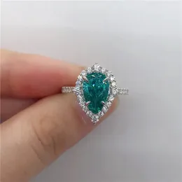 Bröllopsringar solida 18K vitguld lady päronform 3ct Emerald Diamond Engagement for Women Love Promise Syckel Beauitful Box 230928