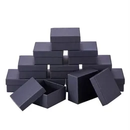 Pandahall 18-24 PCS LOT Black Square Rectangle Cardboard smyckesuppsättning Boxar Ring presentförpackningar för smycken Förpackning F80 220509233F