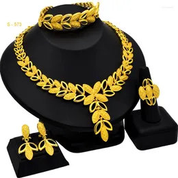 Necklace Earrings Set 24K Gold Plated Luxury For Women African Arabic Wedding Bridal Sets Earring Jewellery Gifts
