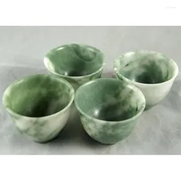 Tazas y platillos, 4 Uds., juegos de té de Jade verde Natural, molido a mano, delicado