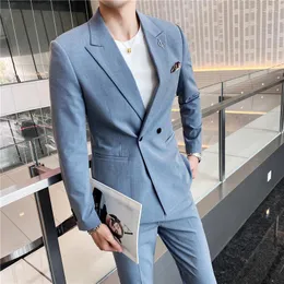 Women's Tracksuits Men's Korean Version (suit Trousers) Fashion Slim Trend Plankton Handsome Groom Wedding Suit Business Two-piece Set