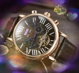 2024 Men Big Roman Tank Dial Watch Stopwatch Full Auto Mechanical Movement Clock Retro President Self Wind Day Date Time Waterproof wristwatches Gifts