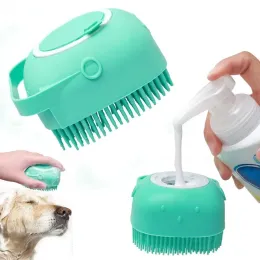 Bathroom Pet Dog Cat Bath Brush Massage Brush with Soap and Shampoo Soft Silicone Glove Dogs Cats Combs Pet Grooming Brush