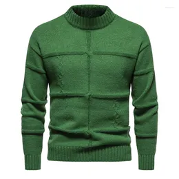 Men's Sweaters Mens Green Knitted Winter Sweater 2023 Soft Warm Mock Turtleneck Fashion Casual Crewneck Solid Color Pullovers Male
