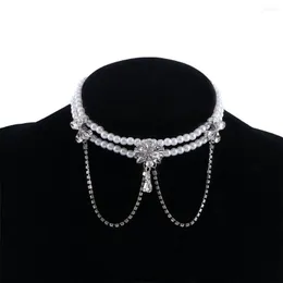 Girocollo francese vintage fata strass maglia stile coreano barocco catena clavicola collana di perle femminile multistrato