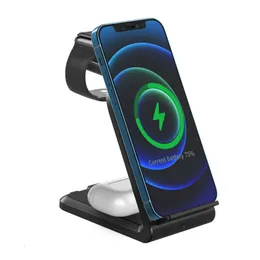 2023 New 4 IN 1 15W Smart Wireless Charger Fold Phone Holder Bluetooth Headset iwatch Fast Wireless Charger Stand