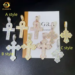Zuanfa Nya ankomst Cross Pendants 925 Sterling Silver VVS Moissanite Baguette Diamond Ankh Fashion Cross Pendant