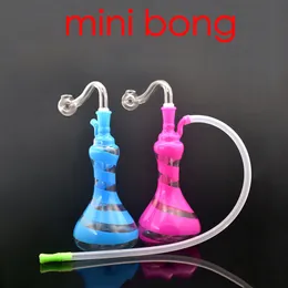 Partihandel mini -vattenpipa färgglad vasform nyaste glasoljebrännare bong vatten dab rigg bongs rör med silikonslang och 10 mm manlig rökskål