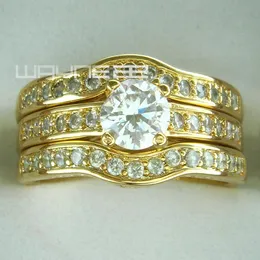 18k yellow Gold Fille engagement wedding ring sets w crystal R179 M-U251h