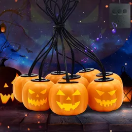 Halloween -dekorationer utomhus hängande upplysta pumpor inomhus med musikanimation, 8 Pack LED -vattentät pumpa lykta stränglampor fladdermus