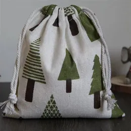 Green Tree Linen Gift DrawString Bag 8x10cm 9x12cm 10x15cm 13x17cm Party Candy Sack Makeup smycken Jute Packaging Pouch257k