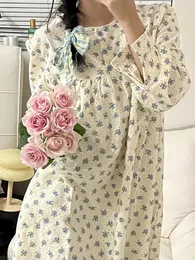 Women's Sleepwear Women Sweet Girls Korean Vintage Pajama Nightdress Cotton Print Princess Nightwear Autumn Spring Victorian Night Gown