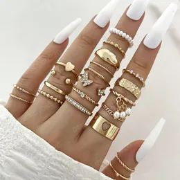 Conjunto de anéis de junta geométrica para mulheres, strass, borboleta, coração, charme, anel de dedo, meninas, acessórios de joias de moda