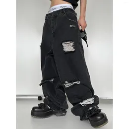 Jeans pour hommes Noir Détruit Lâche Baggy High Street Lavé Industrie Lourde Déchiré Hip-Hop Pantalon Tendance Pour Hommes Pantalons