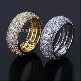 Anelli da uomo Royal 360 Eternity CZ a 5 file Cubic Zirconia Micro Pave Anello in rame Hip Hop con diamanti placcati in oro giallo 14 carati1976