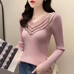 Women's Sweaters Pure Wool Sweater V-neck Pullover Casual Knitted Tops Spring And Autumn Female Jacket Basic Fashion Long Sleeve T07