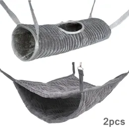 2-Piece Set Hamster Hammock and Tunnel Small Hanging Bed House Cage Nest for Mouse Chinchilla Rat Gerbil Hideout