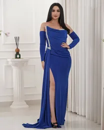 2023 Out Aso Ebi Árabe Sereia Azul Royal Mãe Do Noiva Vestidos Frisado Chiffon Noite Prom Festa Formal Aniversário Celebridade Mãe Do Noivo Vestidos Vestido ZJ352