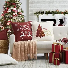 Weihnachts-Kissenbezüge, 45,7 x 45,7 cm, 2er-Set – weihnachtliche dekorative Kissenbezüge aus Leinen, für den Urlaub, Sofa-Couch-Kissenbezüge, Frohe Weihnachten