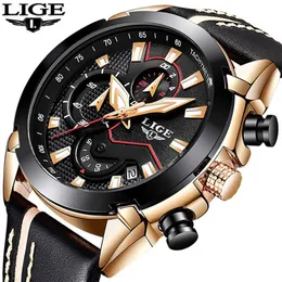 2018 Nowa marka mody LIGE Design Watches Mens skórzana data Chronograph Kwarc Watch Męskie prezenty zegarowe Relogio Masculino Y192454