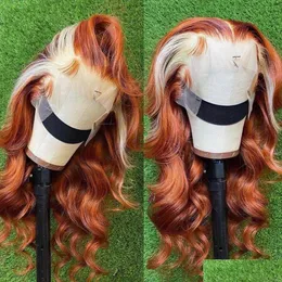 Synthetic Wigs Long Honey Blonde Lace Frontal Human Hair Wig Ombre Ginger Orange Fl Front Highlight 28 30 Inch Deep Wave Drop Delivery Dhmbz