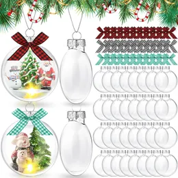 72 Pack 3 15 tum LED hängande julbollar med glödlampor och bågar Transparent plastfyllningsbara stillhetsbollar klara julprydnader plast