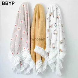 담요 Swaddling Newborn Swaddle Muslin Unisx Solid Tassel Baby Blanket Blanket Swaddle Wrap Blanke 100 x 120cm YQ231003